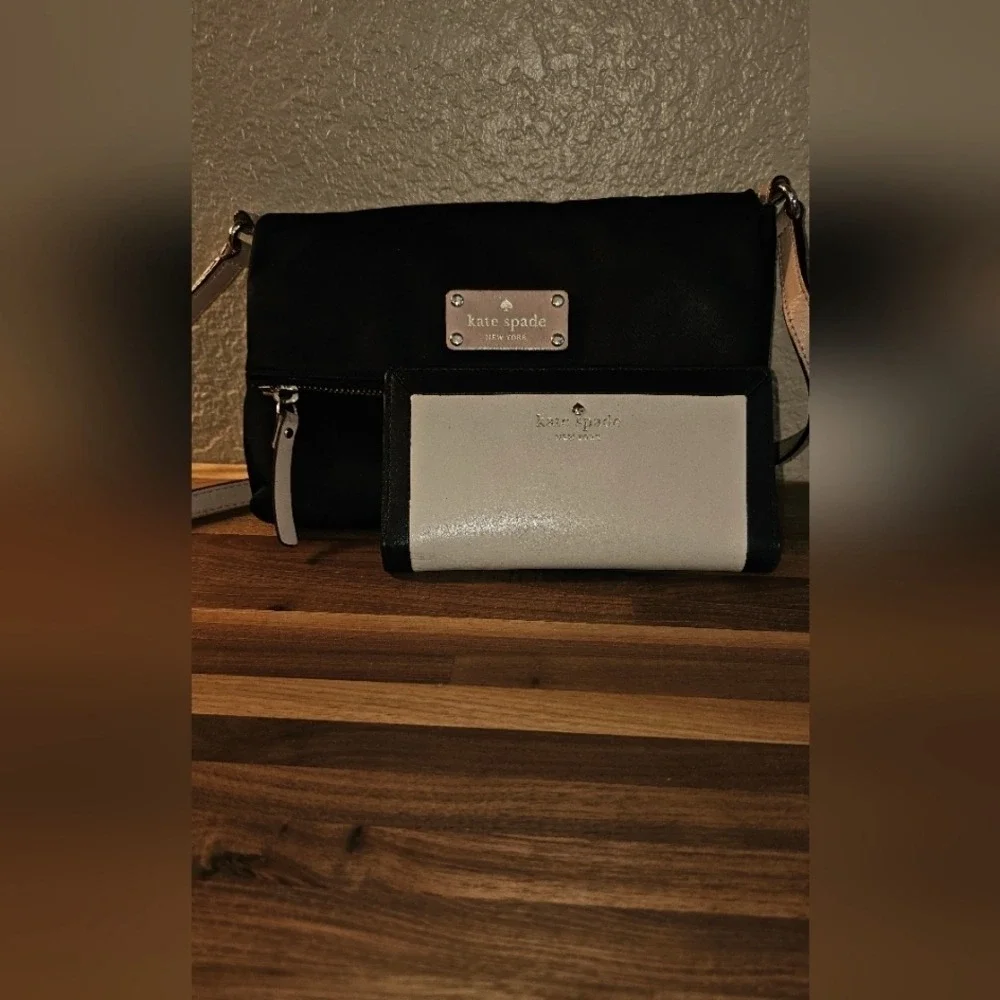 Kate Spade Wilson Road Nylon Crossbody Black and Pink with Wallet